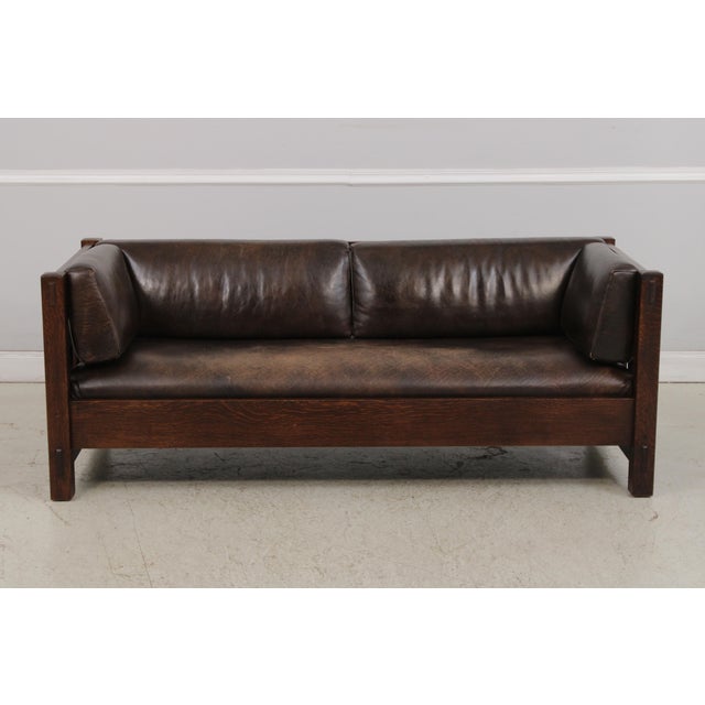 Age: C.2006 Details: Finish no.31 Slat Sides & Back High Quality Construction Arts & Crafts Style Quality Brown Leather w....