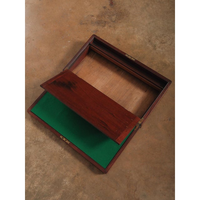 Brown Vintage Mahogany Document Box Dispatch Box With Brass Name Plate Green Felt Interior Storage Box For Sale - Image 8 of 11