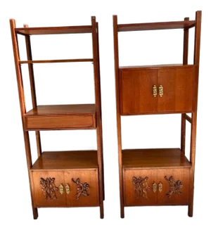 Late 20th Century Pair of Mid Century Chinoiserie Style 2 Door Wall Unit Cabinets Bookcases