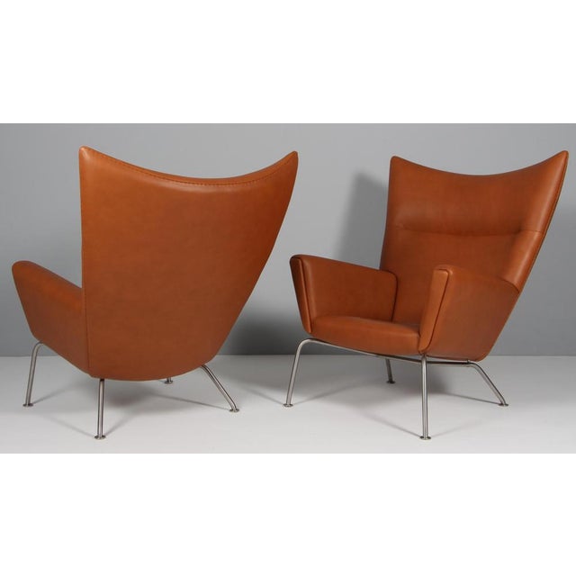 Brown Model CH445 Wing Chair in Full Grain Leather attributed to Hans J. Wegner, 2000s For Sale - Image 8 of 9