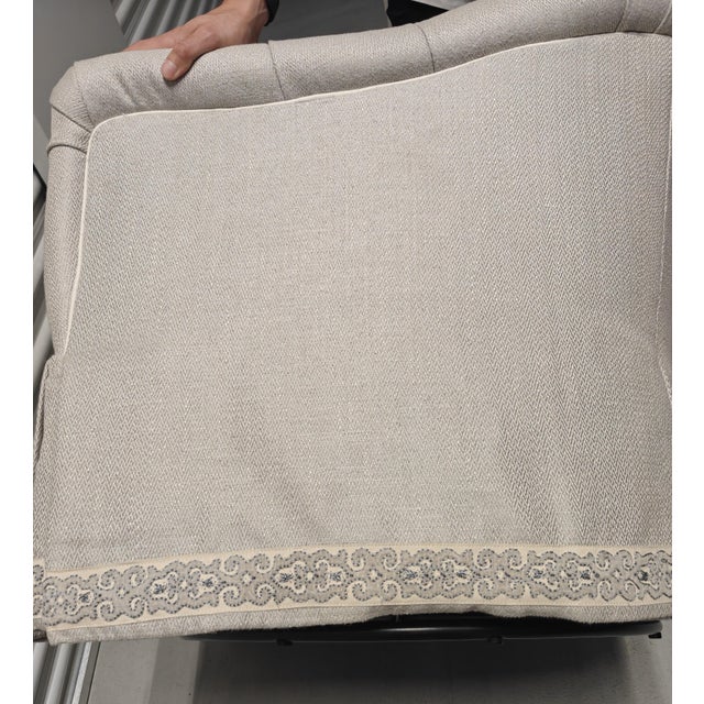 Hollywood Regency TCS Designs Custom Diamond-Tufted Swivel Barrel Chair With Passementerie Trim For Sale - Image 3 of 5