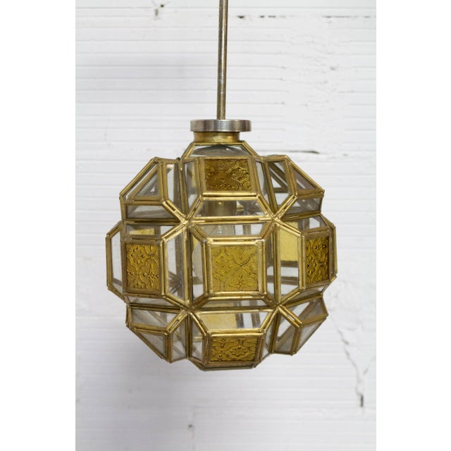Brass and Glass Faceted Pendant Lamp, France, 1960s For Sale - Image 4 of 12