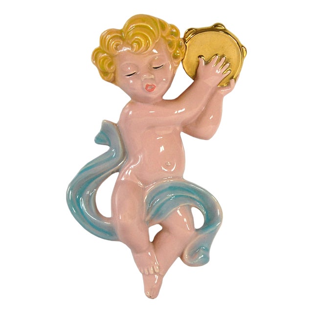 Glazed Ceramic Angel Wall Figurine from Jema, 1970s For Sale