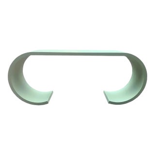 Mid Century Modern Waterfall Style Console Sea Foam Green For Sale
