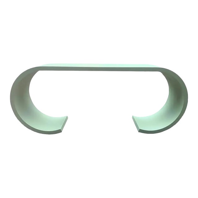 Mid Century Modern Waterfall Style Console Sea Foam Green For Sale
