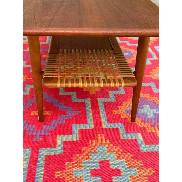 1960s Extra Large Danish Teak Coffee Table With Cane Shelf For Sale In Austin - Image 6 of 14