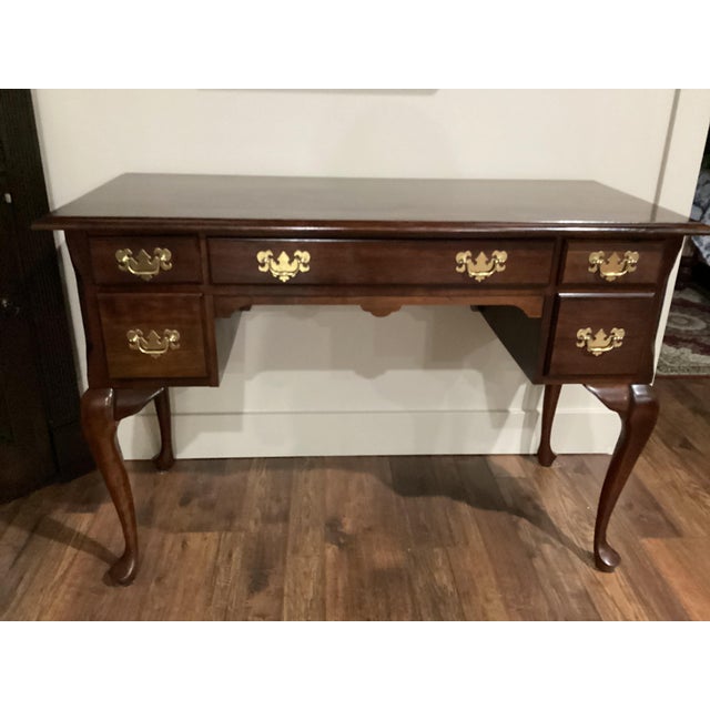Brown Vintage Mahogany Solid Wood Chippendale Style Executive Desk Excellent For Sale - Image 8 of 12