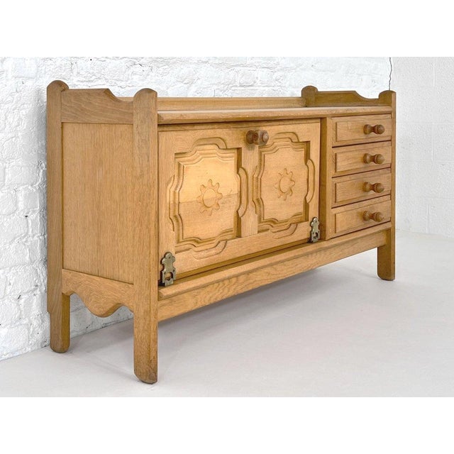 Light Yellow Oak Sideboard with Bronze and Leather Finishes by Guillerme et Chambron for Votre Maison, 1950s For Sale - Image 8 of 8