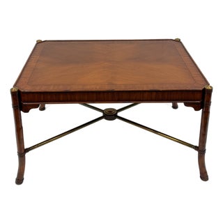 Vintage Maitland-Smith Style Coffee Table With Leather-Wrapped Legs and Brass Accents For Sale