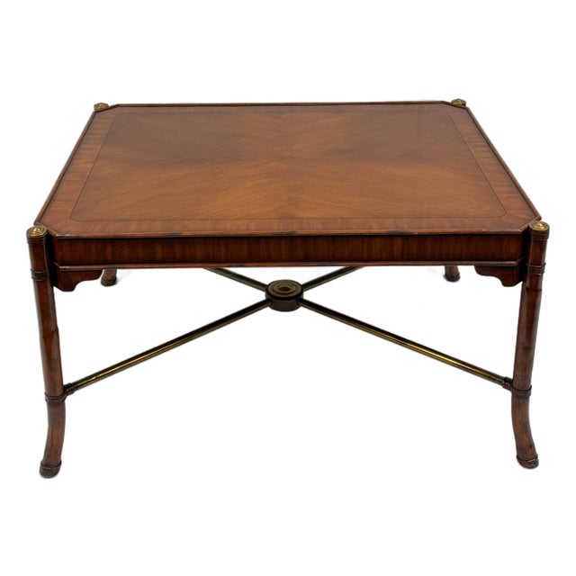 Vintage Maitland-Smith Style Coffee Table With Leather-Wrapped Legs and Brass Accents For Sale
