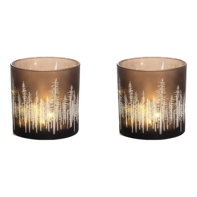 Birch Etched 6" LED Hurricanes, Set of 2 For Sale