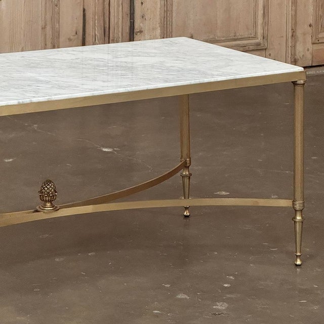 Mid-Century Carrara Marble and Gilded Brass Maison Jansen Style Coffee Table For Sale - Image 9 of 16