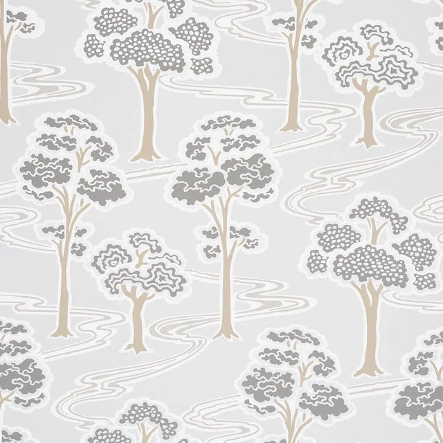 Schumacher Tree River Wallpaper in Moonstone For Sale
