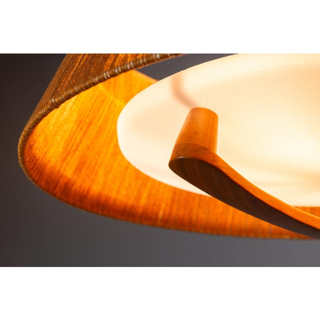 Large Teak and Sisal Pendant Lamp attributed to Temde Leuchten, 1960s For Sale - Image 9 of 13