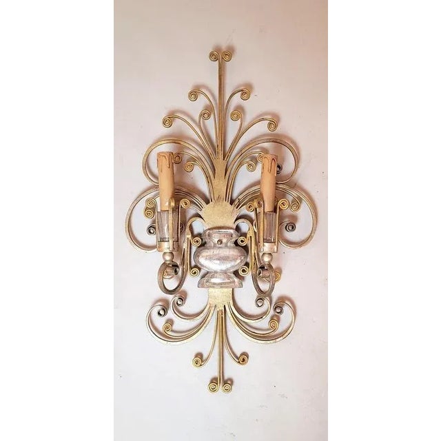 1950s Wrought Iron and Silver Wall Lamp from Maison Baguès, 1950, Set of 2 For Sale - Image 5 of 10