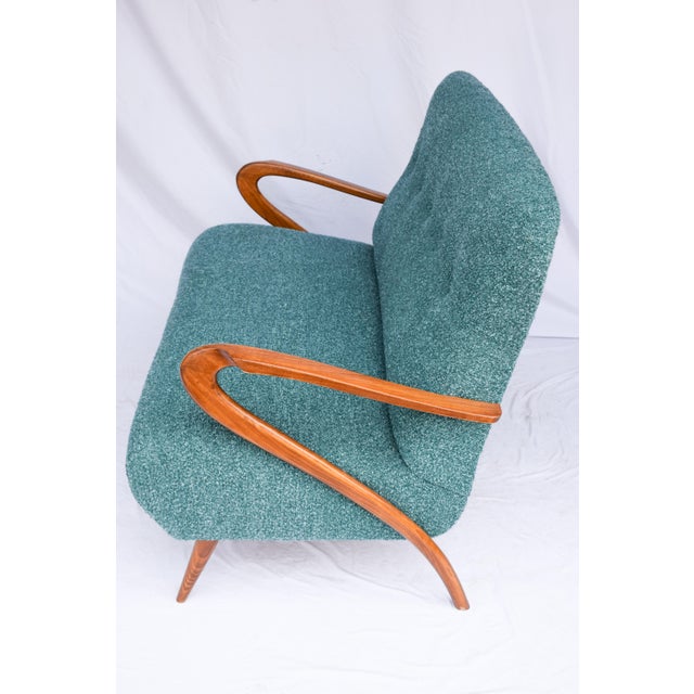 Wood Italian Mid-Century Settee - Sofà Carlo Mollino Style in Teal Green For Sale - Image 7 of 12
