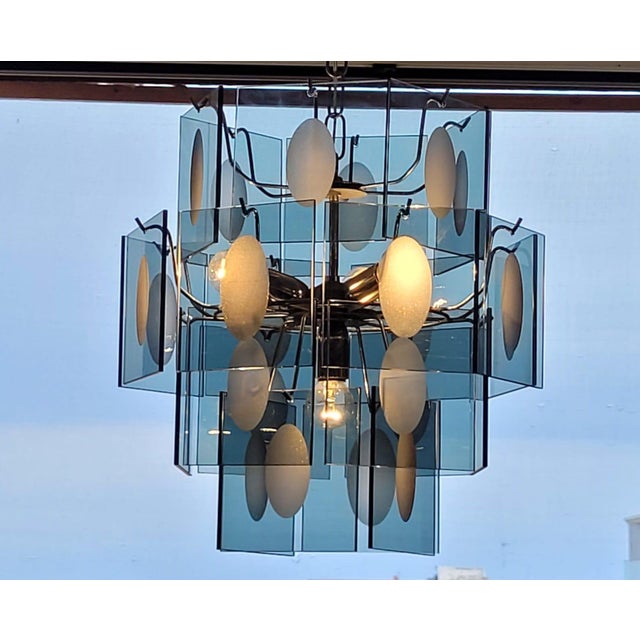 Chandelier in Smoked Murano Glass attributed to Vistosi, 1970s For Sale - Image 6 of 9