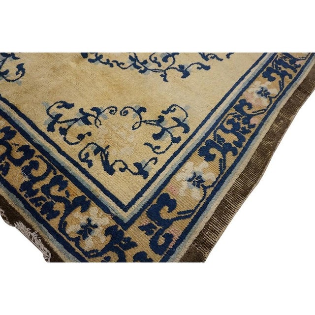 1700s Beige Field Medallion Qing Style Antique Chinese Ningxia Small Rug For Sale - Image 4 of 10