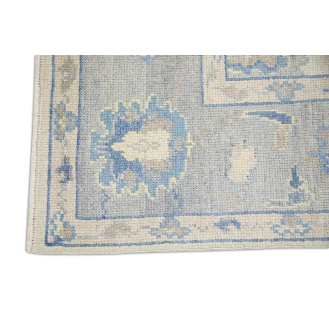Modern Early 21st Century Blue Floral Handwoven Wool Turkish Oushak Rug 4'10" X 7'7" For Sale - Image 3 of 7