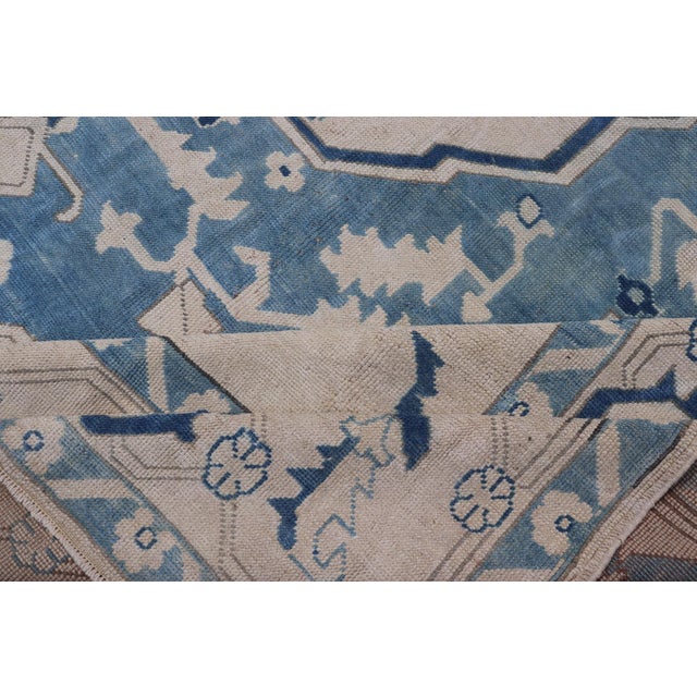 Vintage Turkish Oushak Rug With Dark and Light Blue in Medallion Design For Sale - Image 12 of 12