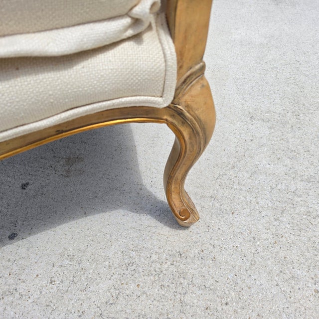 Beverly Furniture French Louis XV Fauteuil Off-White Heavy Linen Lounge Chair For Sale - Image 13 of 15