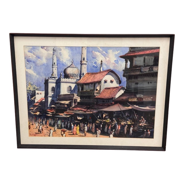 G. D. Thyaga Raj Delhi Mazar Street Scene Watercolor, Circa 1968 For Sale