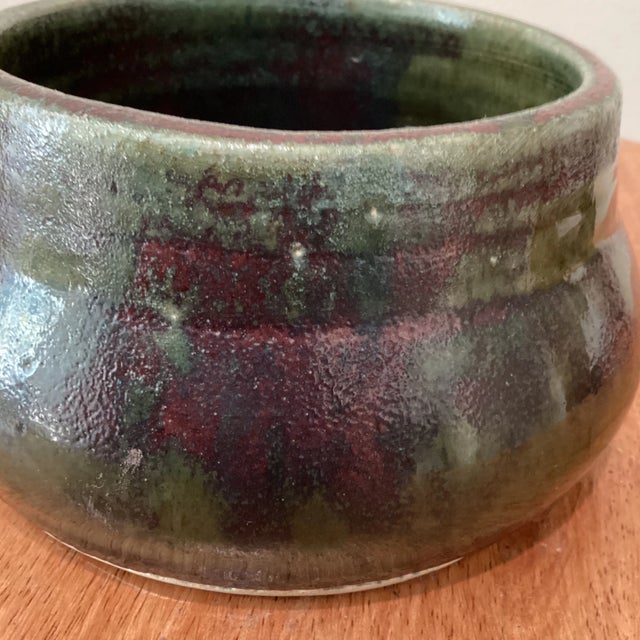 Vintage Fire Glazed Handmade Pottery Bowl Artist Signed For Sale - Image 10 of 13
