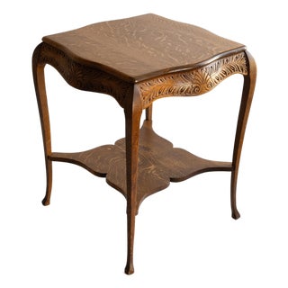 Antique Victorian Oak Side Parlor Table With Lovely Legs and Unique Shape For Sale