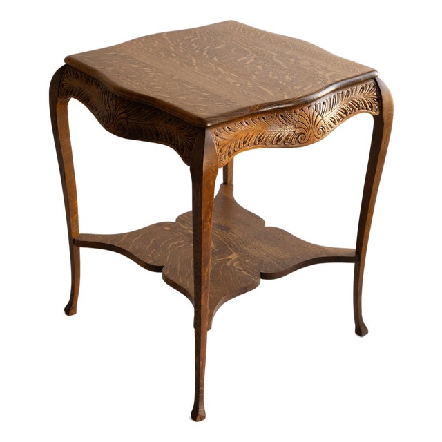 Antique Victorian Oak Side Parlor Table With Lovely Legs and Unique Shape For Sale