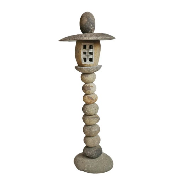 Gray Vintage Outdoor Stacked River Rock Light House Post For Sale - Image 8 of 8