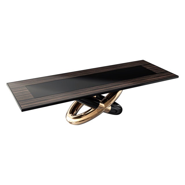 Wood "Mise en Place" Dining Table, With Bronze, Stainless Steel, Zebra Wood For Sale - Image 7 of 7
