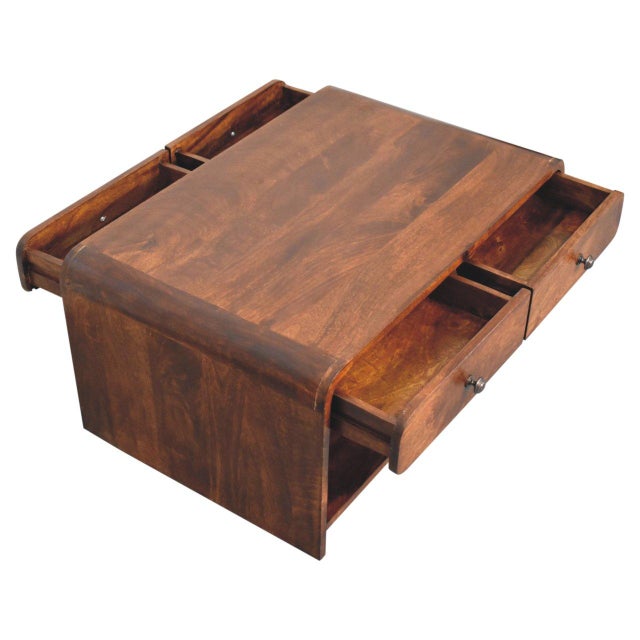 Chestnut-Finish Mango Wood Curved Slim Coffee Table For Sale In Philadelphia - Image 6 of 8