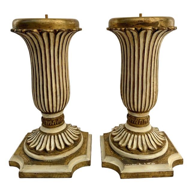 Pair of Italian Gilt Gold Carved Wood Pedestals Table Base For Sale