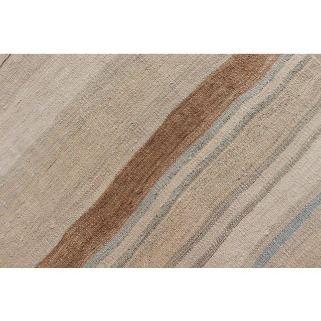 Subtle Horizontal Stripe Design Turkish Vintage Kilim Rug in Warm Neutral Tones For Sale - Image 11 of 11