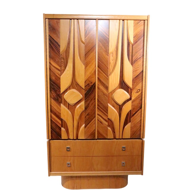 Brutalist Organic Mid Century Modern Tobago Armoire Chifferobe Made in Canada C 1970's For Sale - Image 15 of 16
