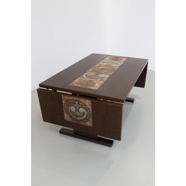 Brown Danish Brutalist Oak Drop Leaf Dining Table with Ox Art Tiles by Gangso, 1970s For Sale - Image 8 of 18