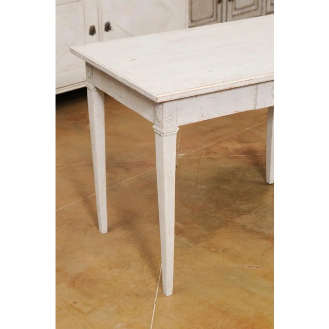 Late 19th Century Swedish Gustavian Style 1880s Painted Wood Table with Carved Rosettes and Beads For Sale - Image 5 of 13