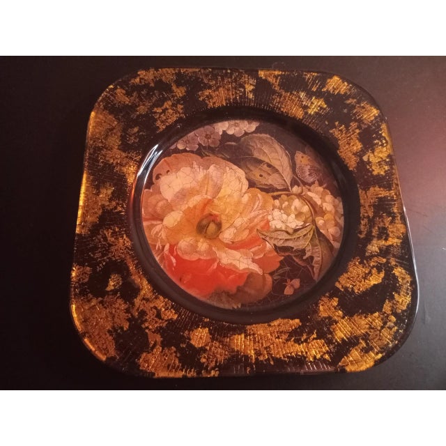 Vintage Signed Lesley Roy Gold Aventurine Floral Plate For Sale In Dallas - Image 6 of 7