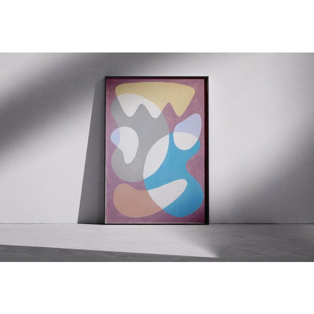 Plastic 2026, Mid Century Modern Painting, Floating Organic Shapes in Playful Tones, Mauve Background, Acrylic on Paper For Sale - Image 7 of 8