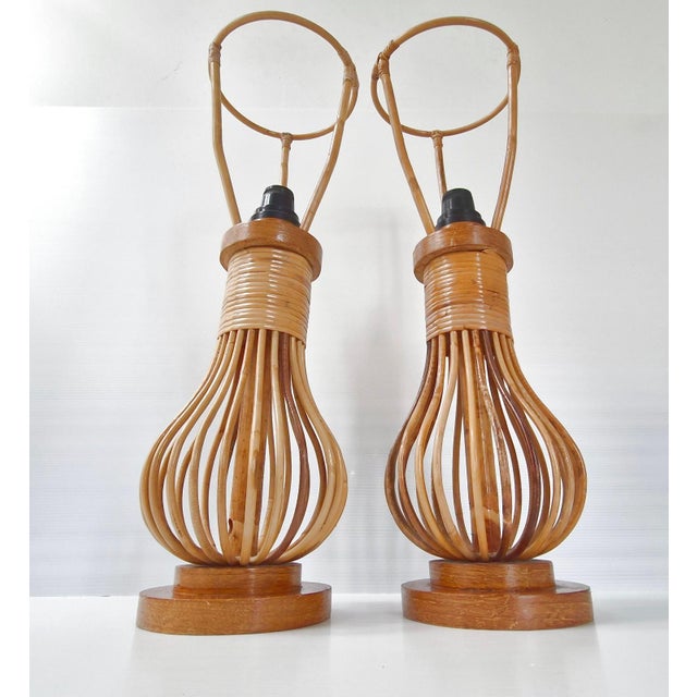 Vintage Table Lamps in Rattan and Beech, 1960s, Set of 2 For Sale - Image 13 of 14