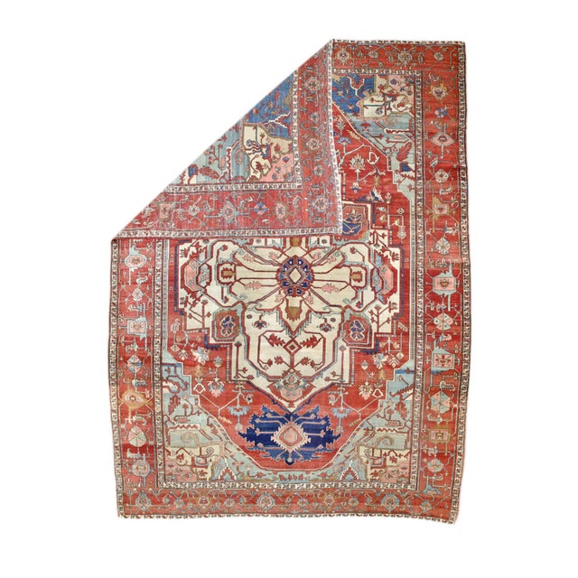 Antique Persian Serapi Rug 9'11" x 13’4". A higher grade of Heriz carpets, usually in medallion designs, with crisp...
