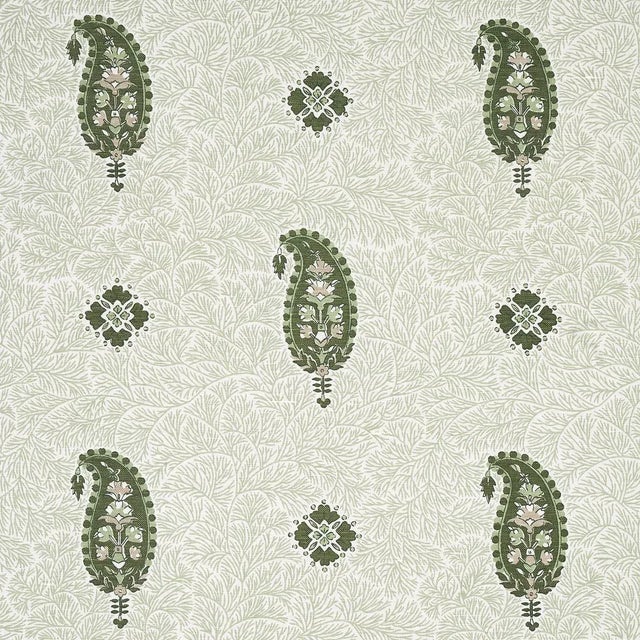 Handprinted on cotton linen union cloth, this open, organic design evokes traditional Indian textiles. Its borders can be...