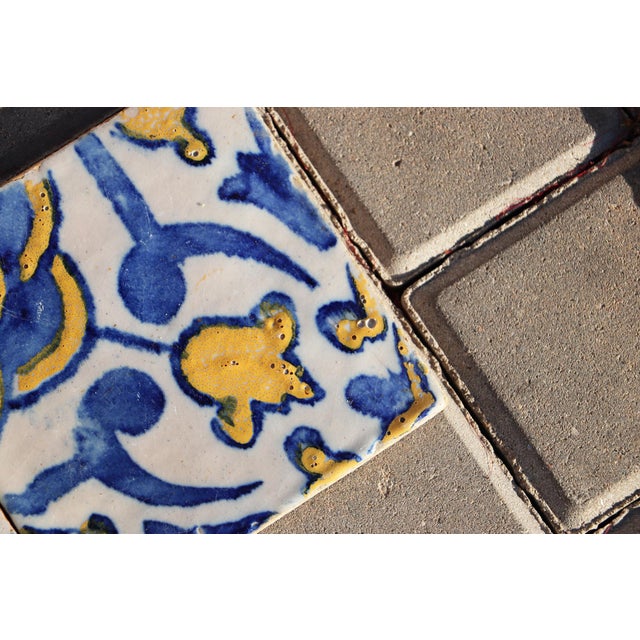 Baroque 1850s Antique Portuguese Earthenware Tiles Cobalt Blue & Mustard Yellow For Sale - Image 3 of 8