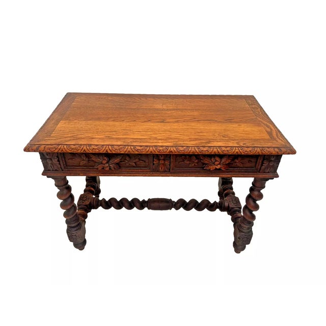Gorgeous Hand Carved Antique Victorian Gothic Sofa Table Console, Writing Table, Barley Twist Legs, Two Drawers 29" Tall x...