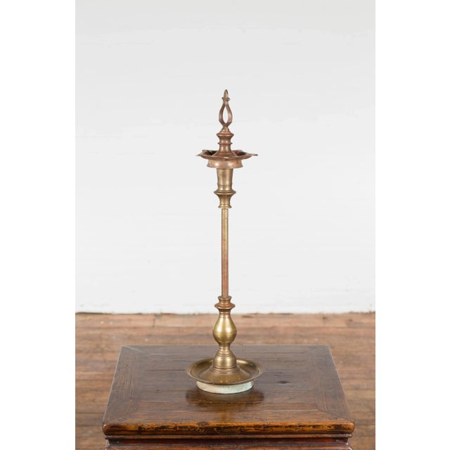 Vintage Indian Brass Pricket with Scrolling Motif and Circular Base For Sale - Image 11 of 12
