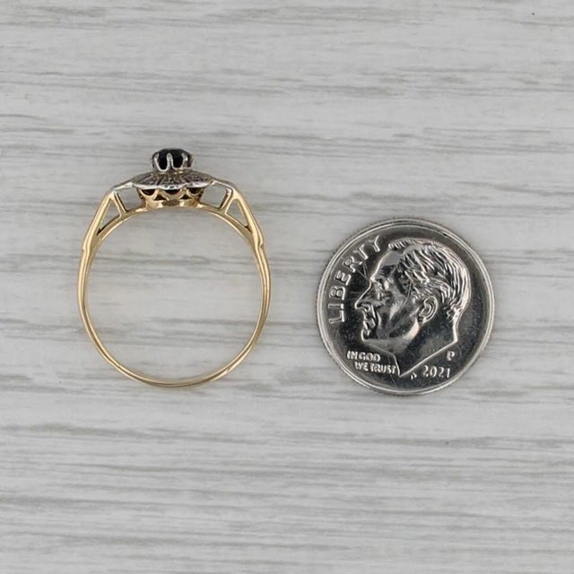 Traditional Vintage Sapphire Diamond Ring 18k Yellow Gold Size 7 Engagement For Sale - Image 3 of 7