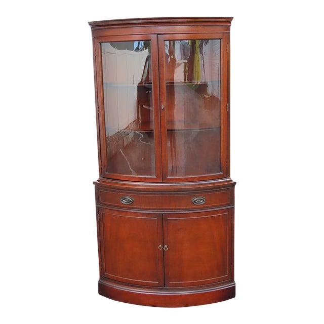 Bassett Mahogany Inlay Corner China Display Cabinet Cupboard 6913 For Sale