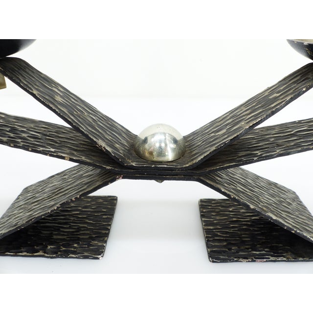 Black Modernist Brutalist Chandelier with Four Blackened Hammered Metal Spikes, Europe, 1970 For Sale - Image 8 of 10