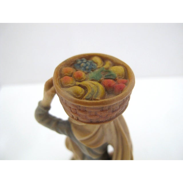 Traditional Anri Italy Ulrich Bernardi Wood Shepardess With Fruit Basket Nativity Figurine For Sale - Image 3 of 7