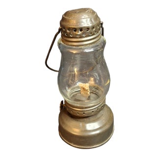 Antique 1900s Brass Miniature Skater's Lantern Clear Globe Oil Lamp For Sale
